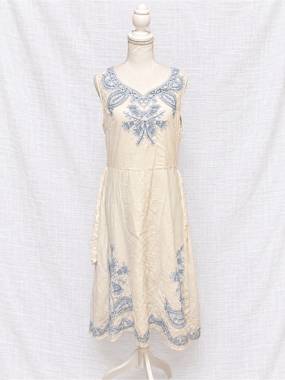 The Paragon 100% Cotton Embroidered Maxi Dress M Blue Cream Boho